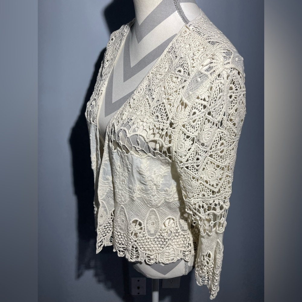 NY Collection Cream Crochet Cardigan - Picture 2 of 12